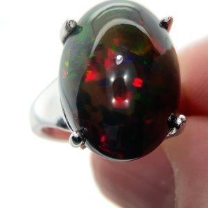 Black Opal 9.80ct Platinum Finish Solid 925 Sterling Silver Ring